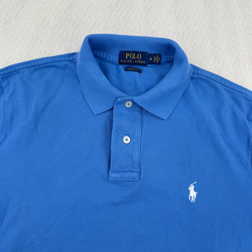Polo Ralph Lauren Mens M Classic Fit Pique Polo Shirt Blue Short Sleeve Preppy